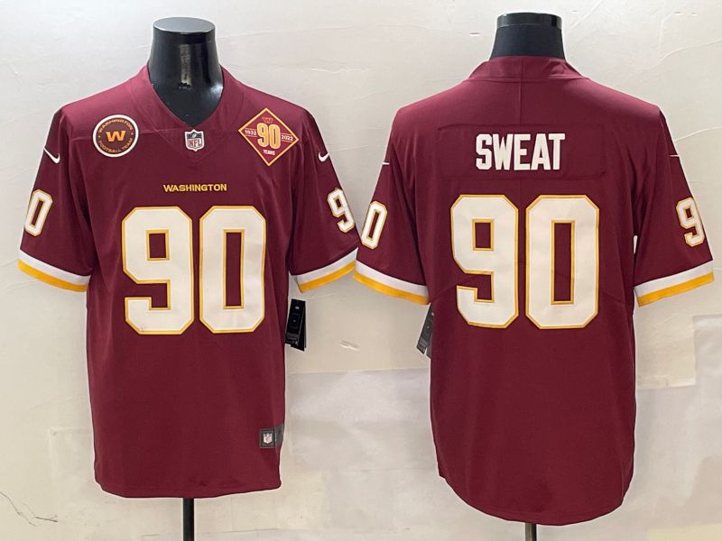 Men Washington Commanders #90 Sweat Red Second generation 2025 Nike Limited NFL Jersey style 2